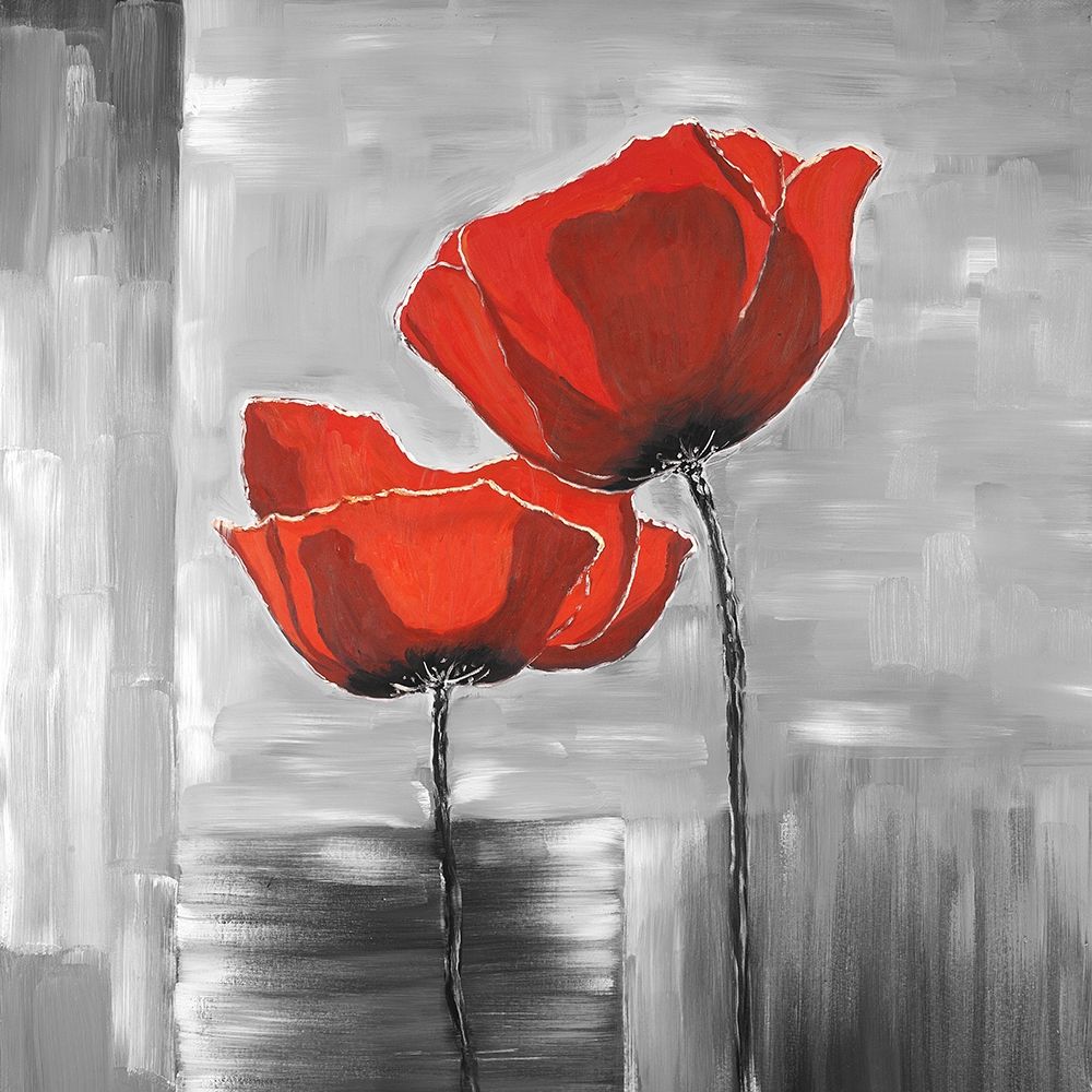 Two Red Flowers on a Grayscale Background art print by Atelier B Art Studio for $57.95 CAD