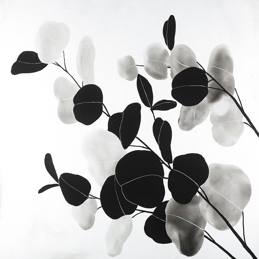 Grayscale Branches with Round Shape Leaves art print by Atelier B Art Studio for $57.95 CAD
