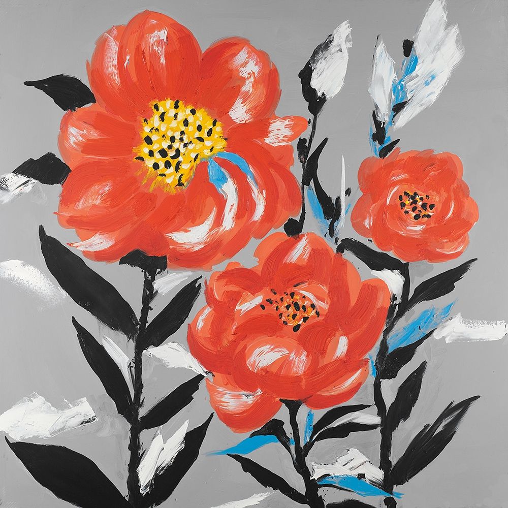 PINK FLOWERS WITH BLUE LEAVES art print by Atelier B Art Studio for $57.95 CAD