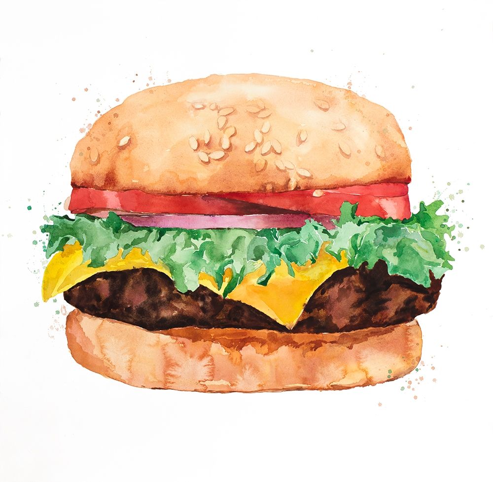Watercolor All Dressed Cheeseburger art print by Atelier B Art Studio for $57.95 CAD