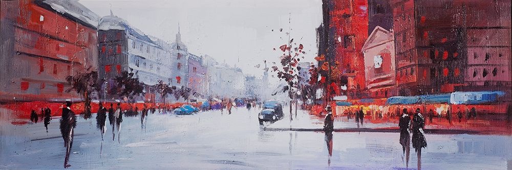 BLACK AND RED STREET SCENE art print by Atelier B Art Studio for $57.95 CAD