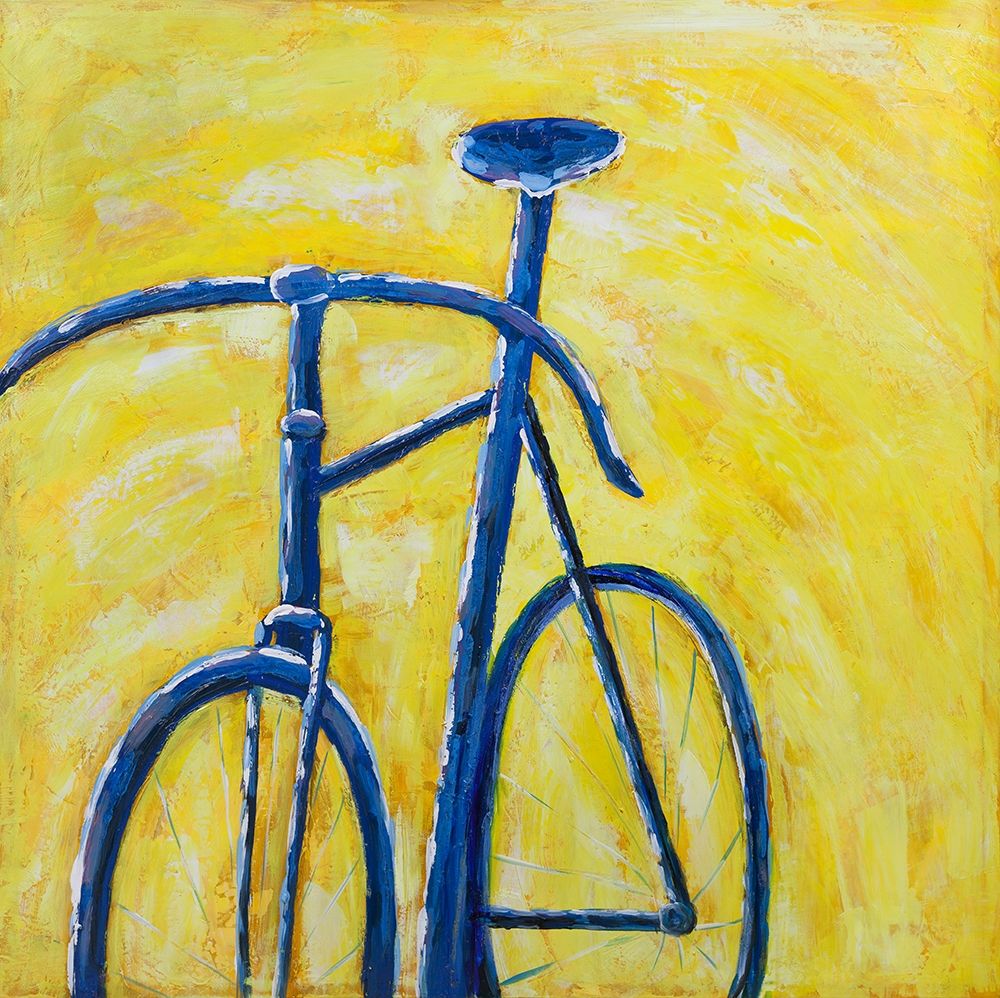 BLUE BIKE ON YELLOW BACKGROUND art print by Atelier B Art Studio for $57.95 CAD