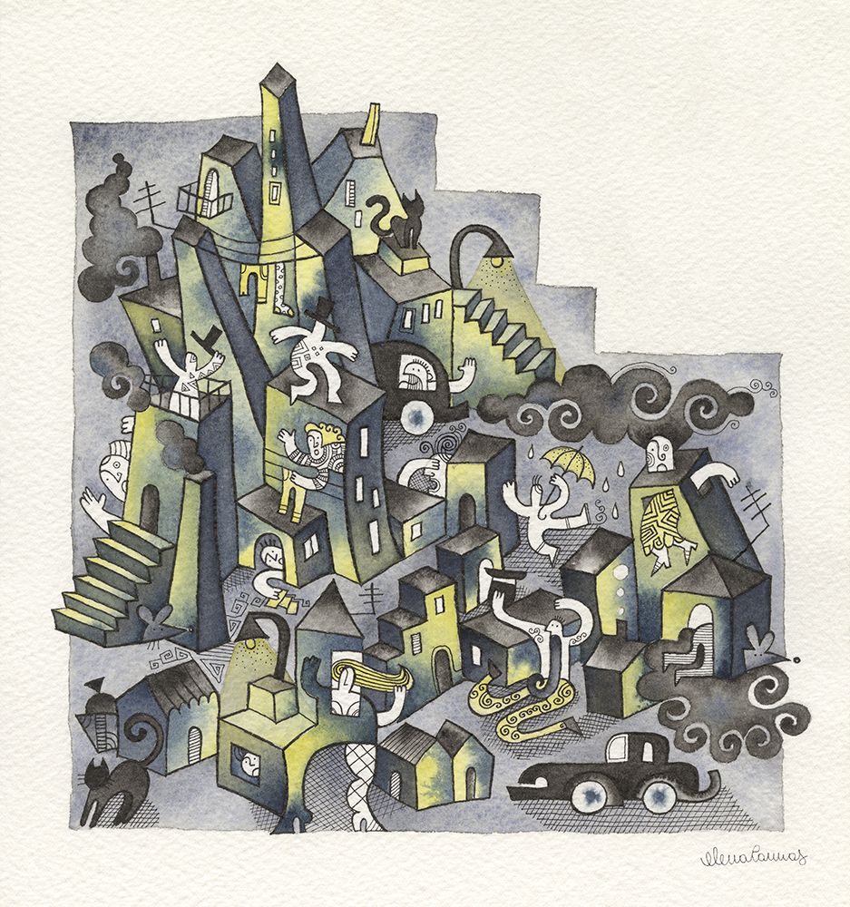 Crowded Chaotic City art print by Elena Cannas for $57.95 CAD