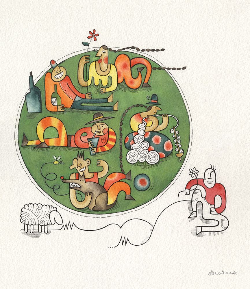 Happy People Relaxing in the Countryside art print by Elena Cannas for $57.95 CAD