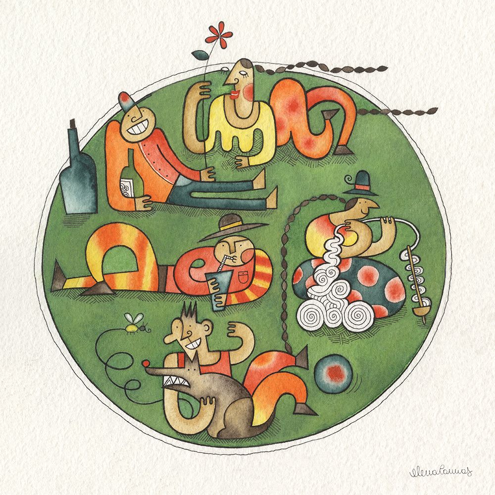 Green Circle with Relaxing People art print by Elena Cannas for $57.95 CAD
