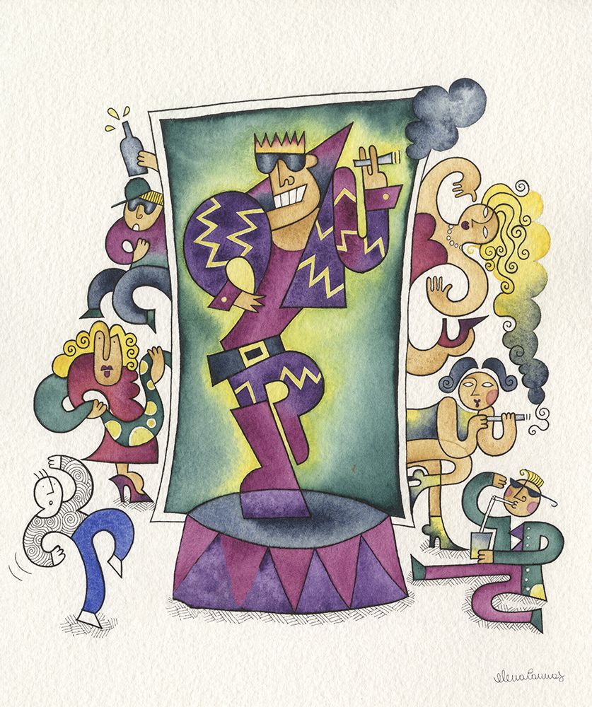 Man in purple at the Disco art print by Elena Cannas for $57.95 CAD