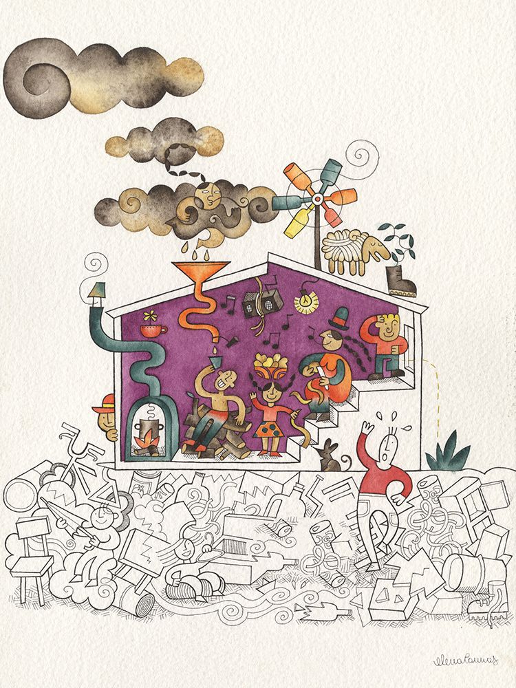 Chaotic and crowded Fun House art print by Elena Cannas for $57.95 CAD