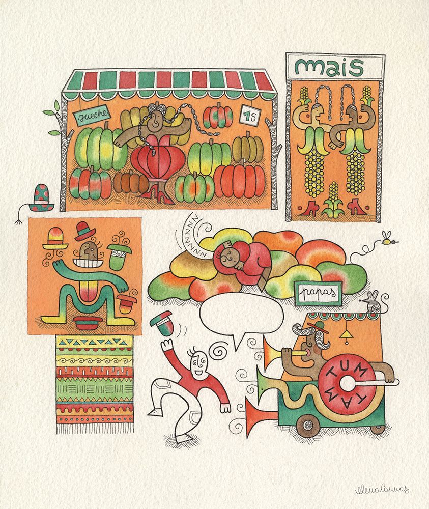 Ethnic Multicoloured Fruit Market art print by Elena Cannas for $57.95 CAD