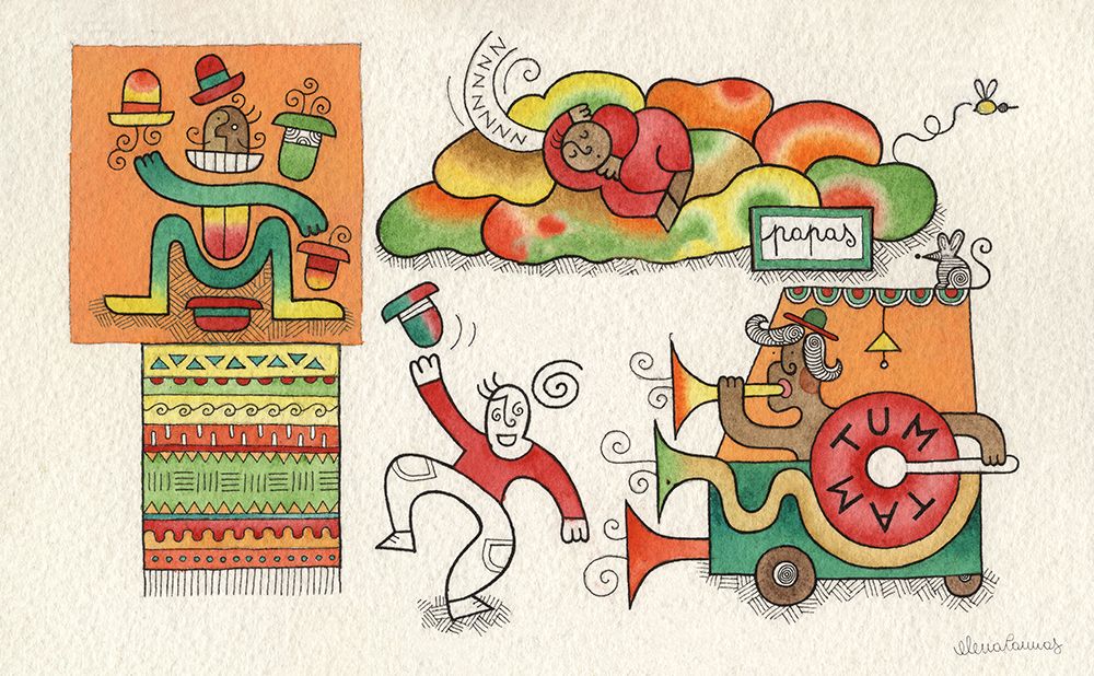 Multicoloured People Playing and Sleeping art print by Elena Cannas for $57.95 CAD