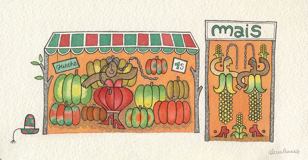 Ethnic Fruit and vegetables Market art print by Elena Cannas for $57.95 CAD