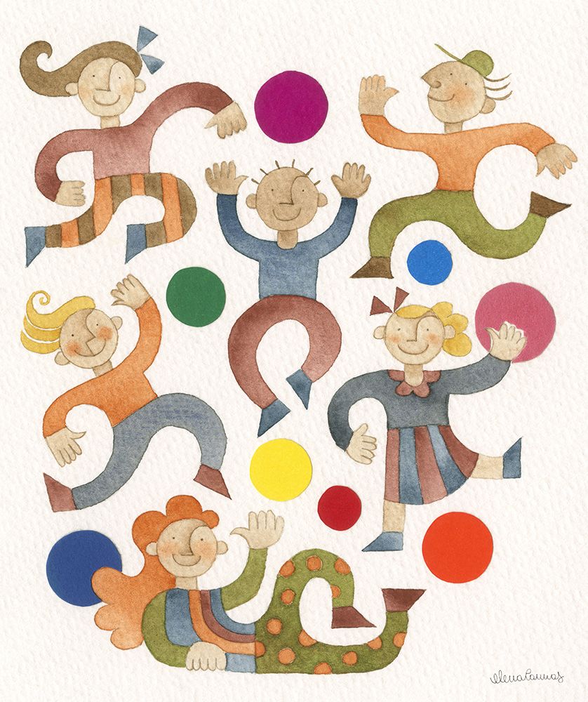 Happy Children Playing with multicoloured Balls art print by Elena Cannas for $57.95 CAD