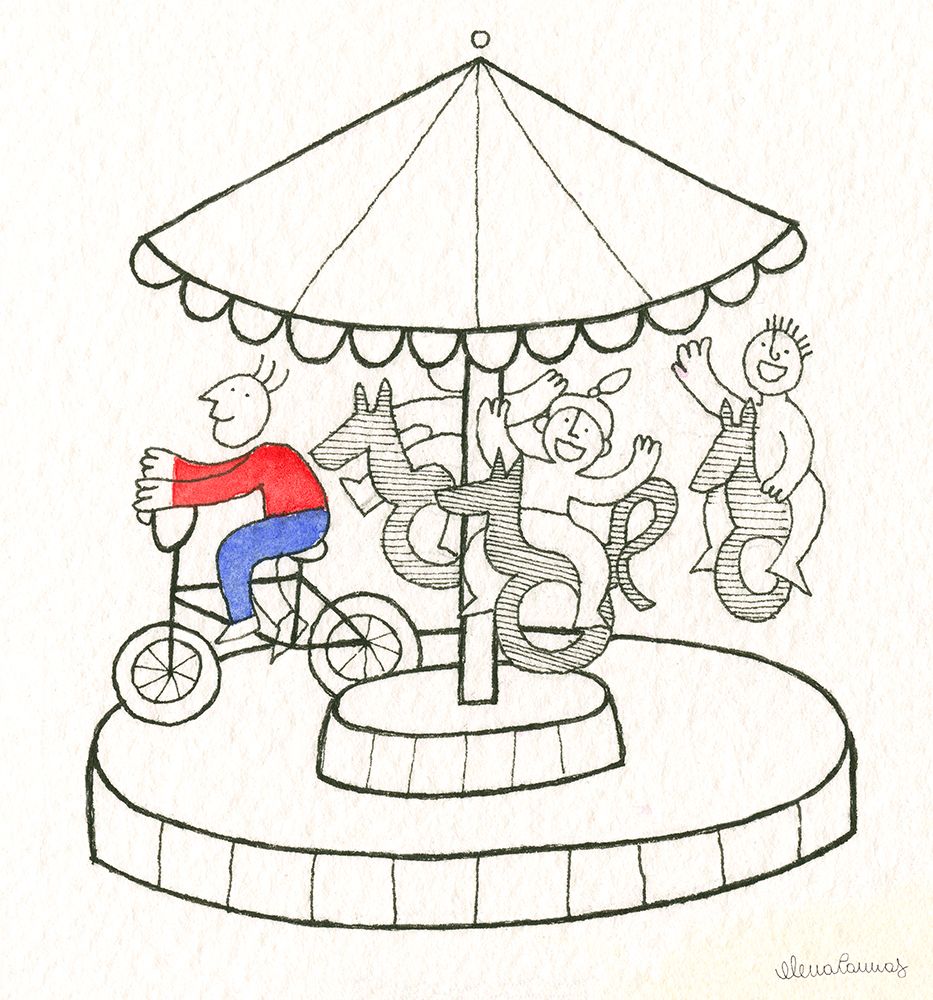 Happy Children on a Pedal Horses Carousel art print by Elena Cannas for $57.95 CAD