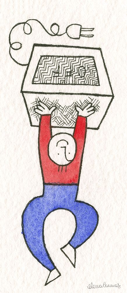 Man lifting a television art print by Elena Cannas for $57.95 CAD