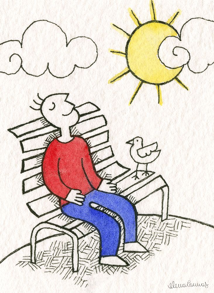 Man Sitting on a Bench Enjoying Sun art print by Elena Cannas for $57.95 CAD