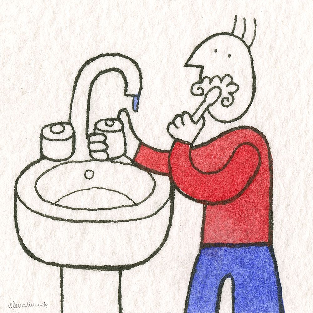 Man Washing his Teeth art print by Elena Cannas for $57.95 CAD