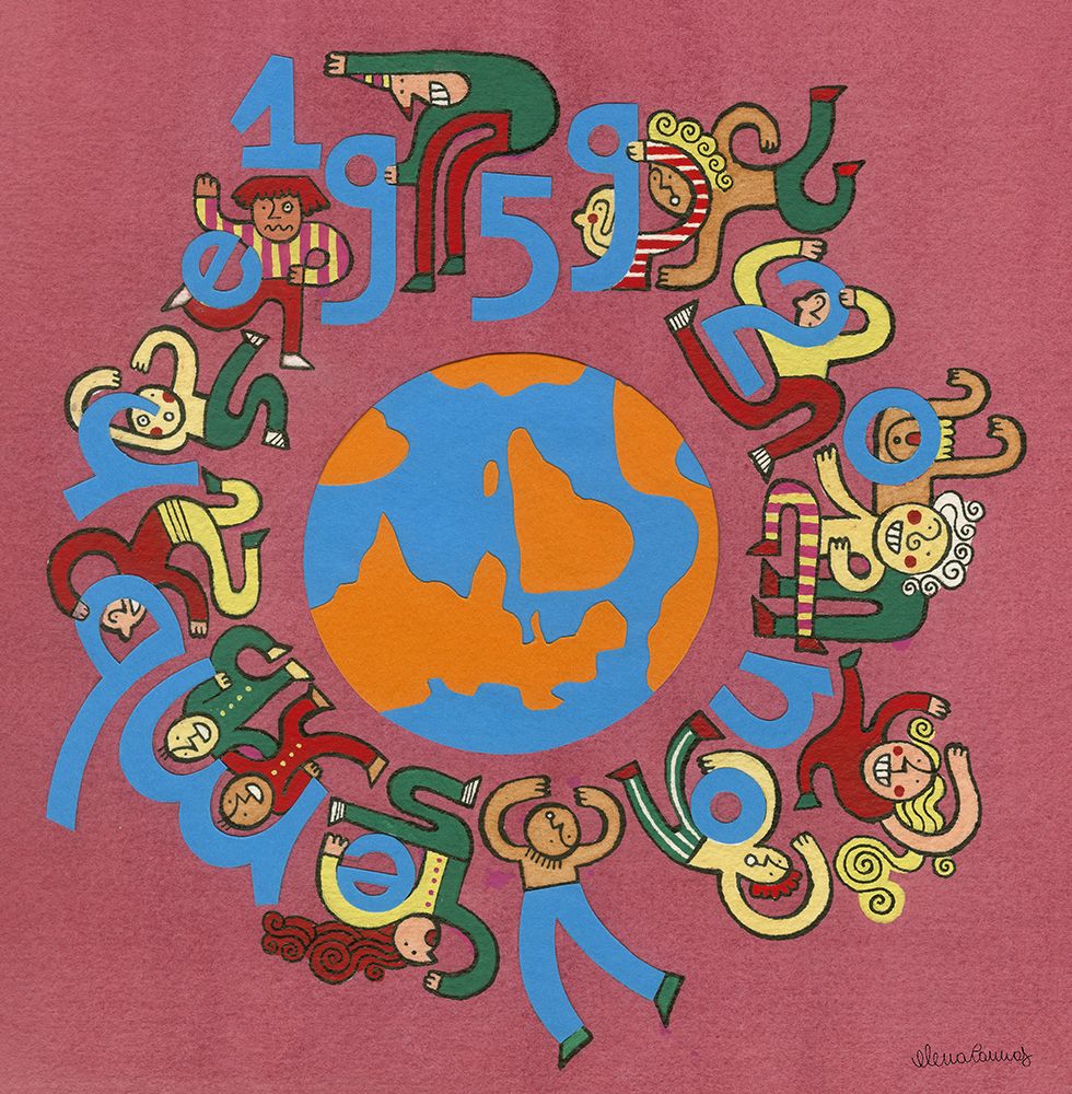 People Around the world Dancing with Letters and Numbers art print by Elena Cannas for $57.95 CAD