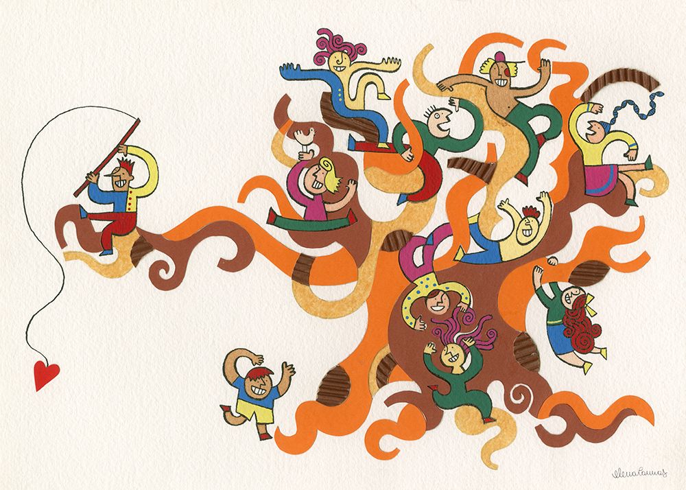 Happy Children Playing on a Tree art print by Elena Cannas for $57.95 CAD