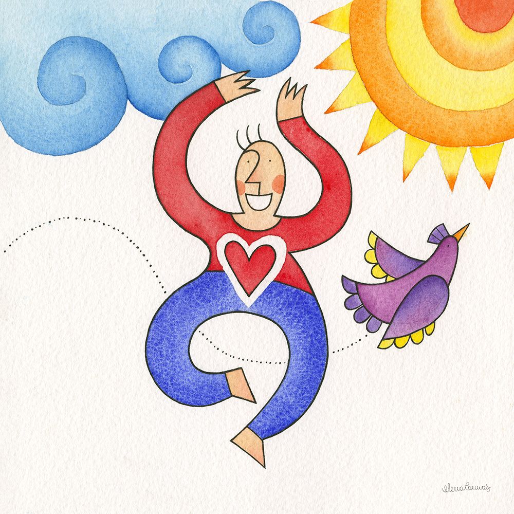 Happy Man Flying with a Bird art print by Elena Cannas for $57.95 CAD