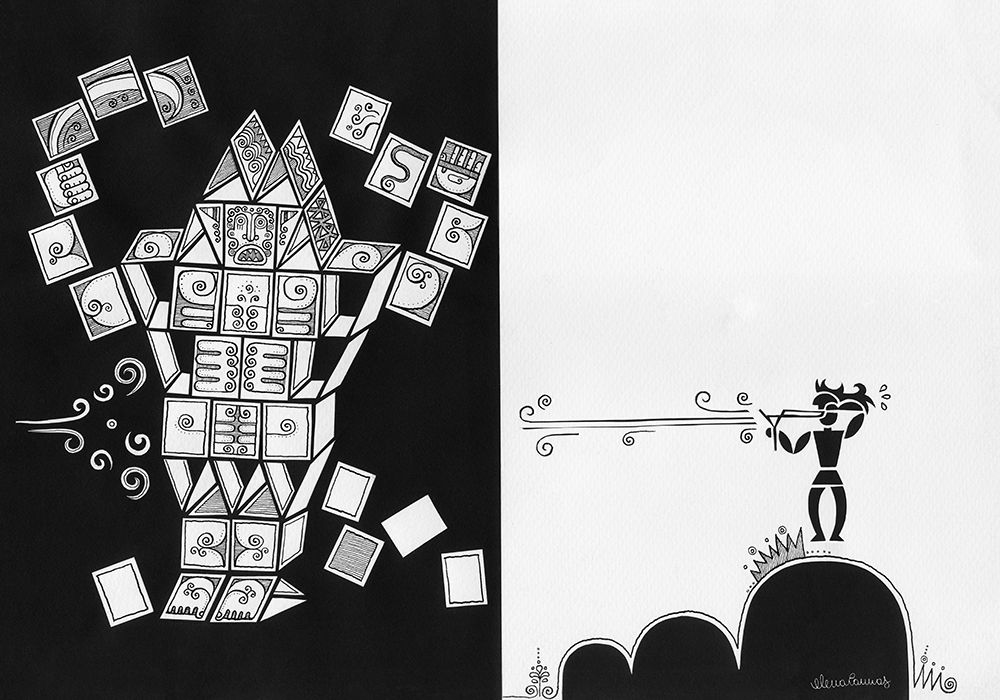 Blowing on a House of Cards art print by Elena Cannas for $57.95 CAD