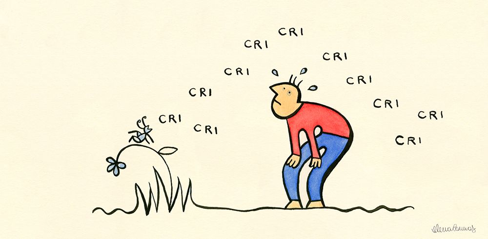 man listening to crickets sing art print by Elena Cannas for $57.95 CAD