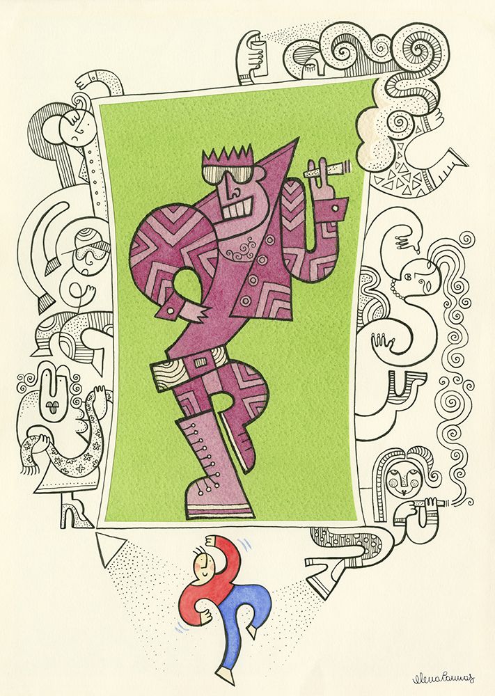 Smoking Man with Pink Trendy Dress I art print by Elena Cannas for $57.95 CAD