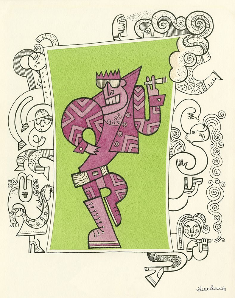 Smoking Man with Pink Trendy Dress II art print by Elena Cannas for $57.95 CAD