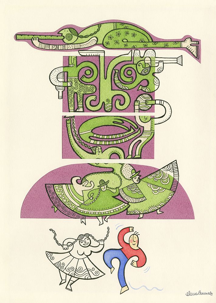 People Playing and Dancing Ethnic Music I art print by Elena Cannas for $57.95 CAD