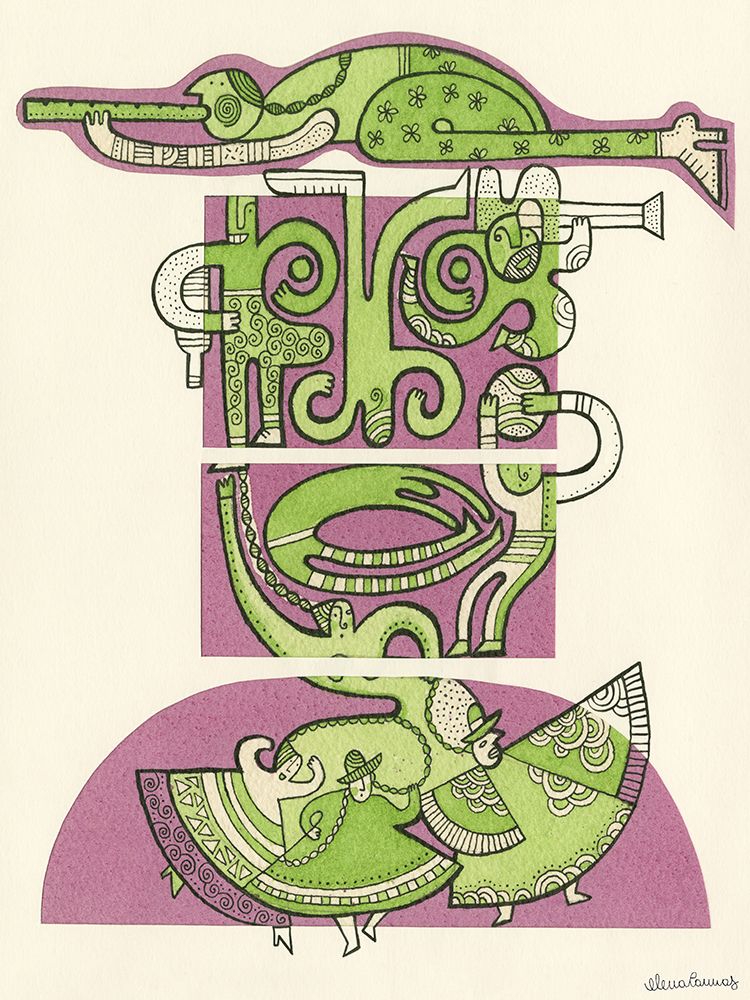 People Playing and Dancing Ethnic Music III art print by Elena Cannas for $57.95 CAD