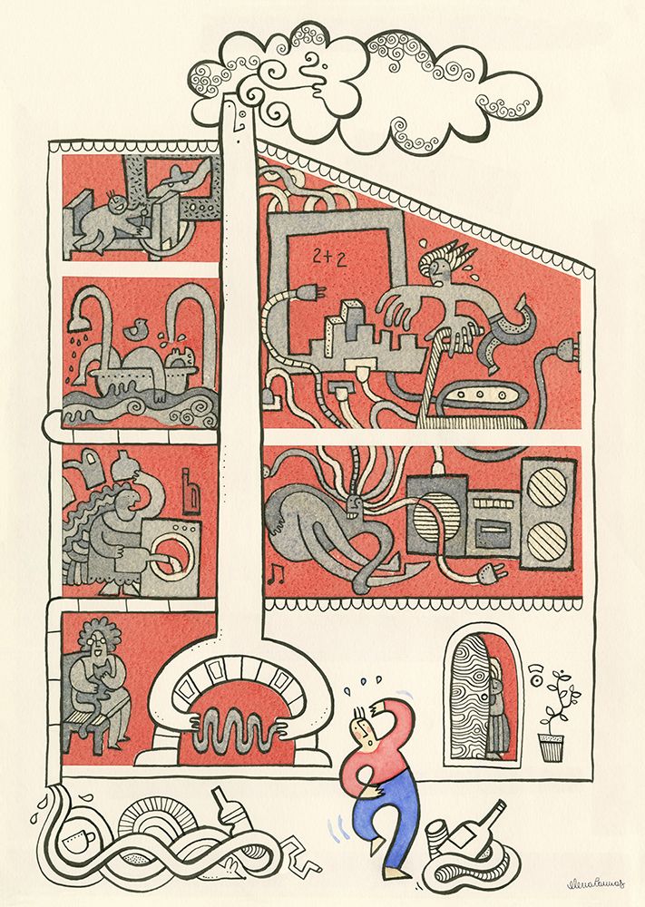 Domestic Partnership in a crowded Red House I art print by Elena Cannas for $57.95 CAD