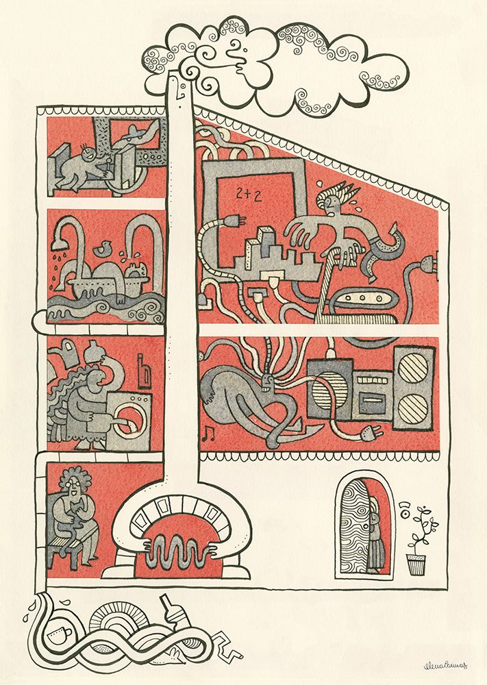 Domestic Partnership in a crowded Red House II art print by Elena Cannas for $57.95 CAD