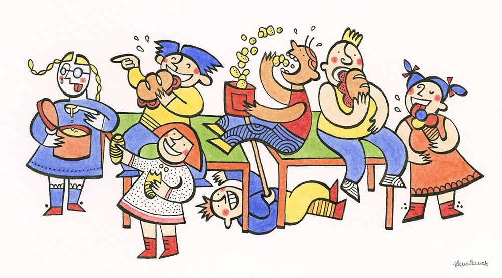 Happy Children Playing and Eating art print by Elena Cannas for $57.95 CAD