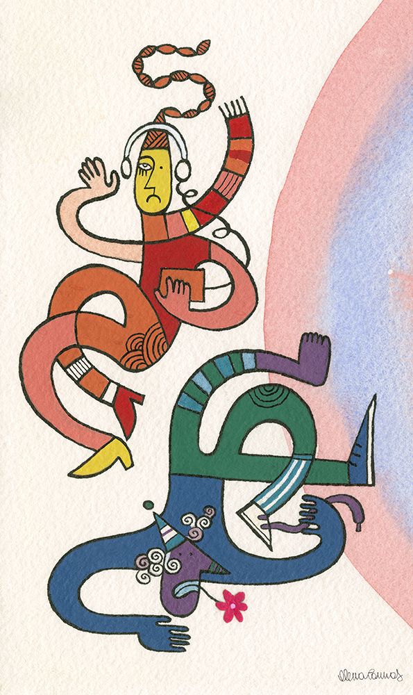 Dancing Multicoloured Men with Cone Hat II art print by Elena Cannas for $57.95 CAD
