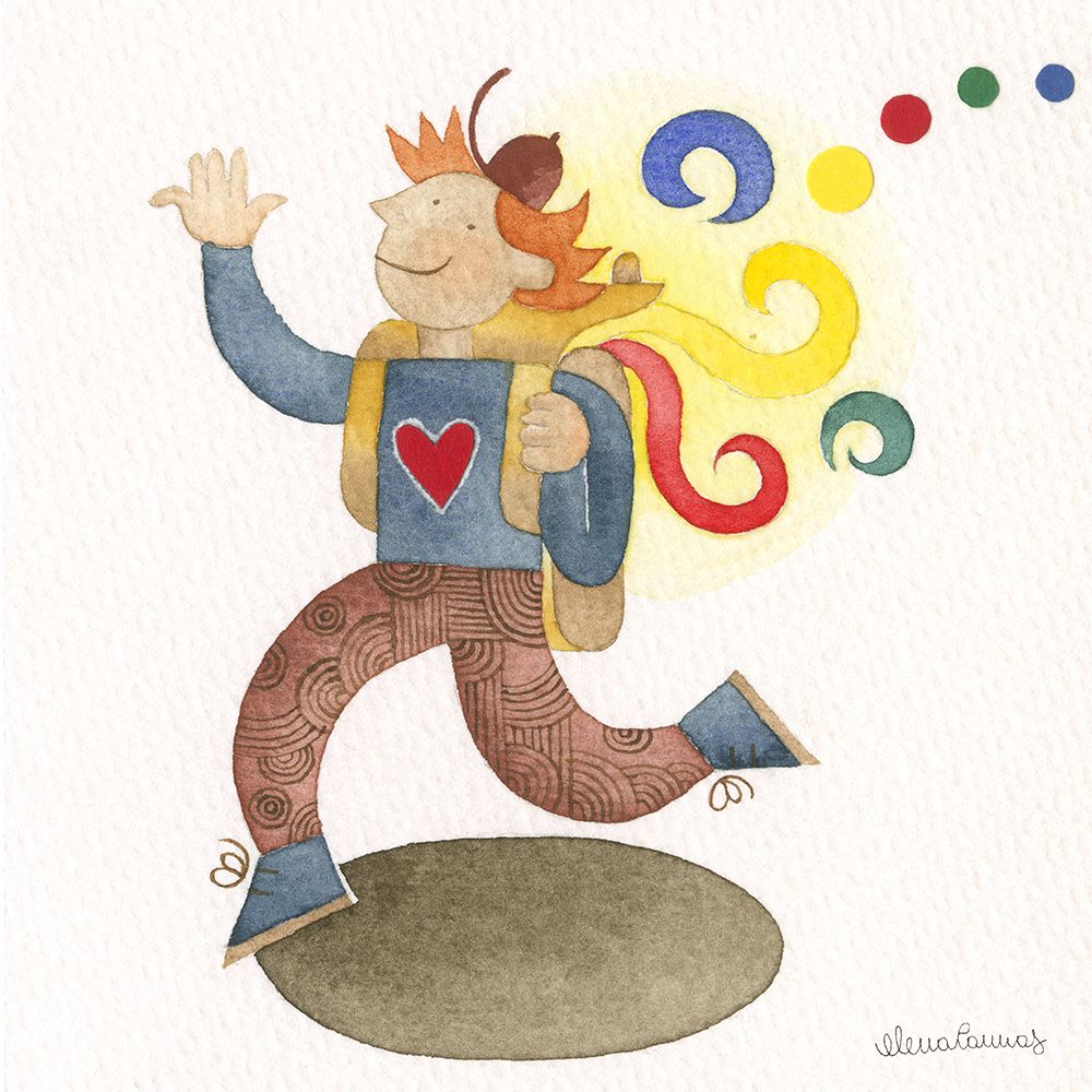 Happy Boy Walking With Backpack I art print by Elena Cannas for $57.95 CAD