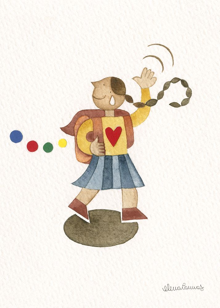 Happy Girl with Braid and Backpack art print by Elena Cannas for $57.95 CAD