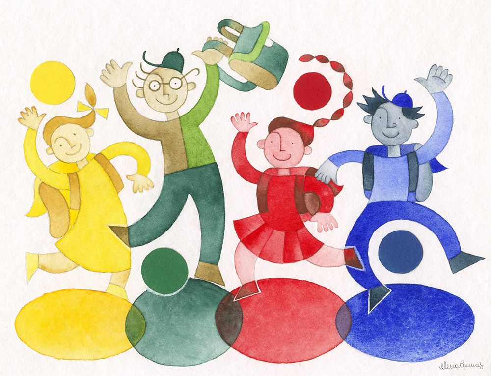 Multicoloured Dancing Happy Pupils art print by Elena Cannas for $57.95 CAD