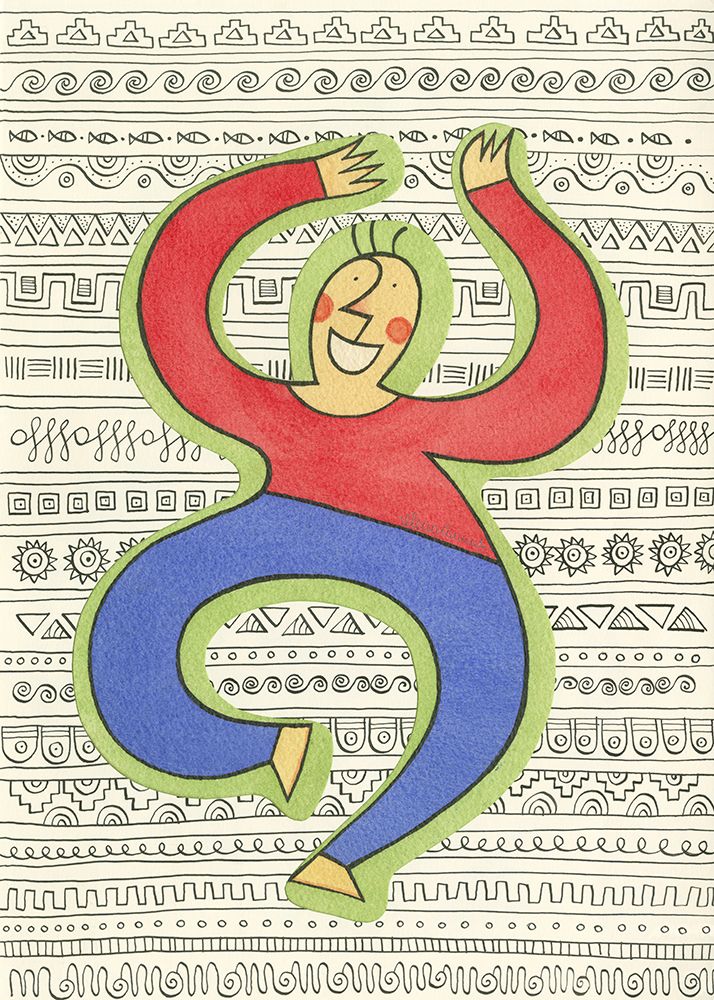 Happy Dancing man on a decorated Background art print by Elena Cannas for $57.95 CAD