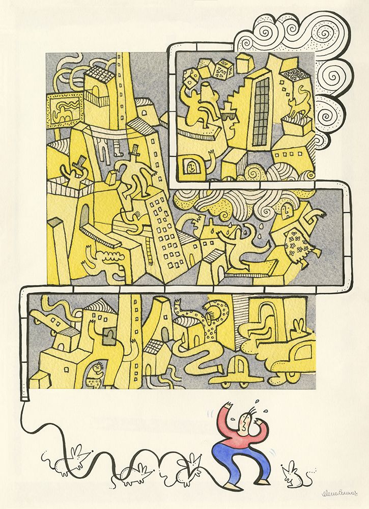Chaotic Yellow and Gray City Complete art print by Elena Cannas for $57.95 CAD