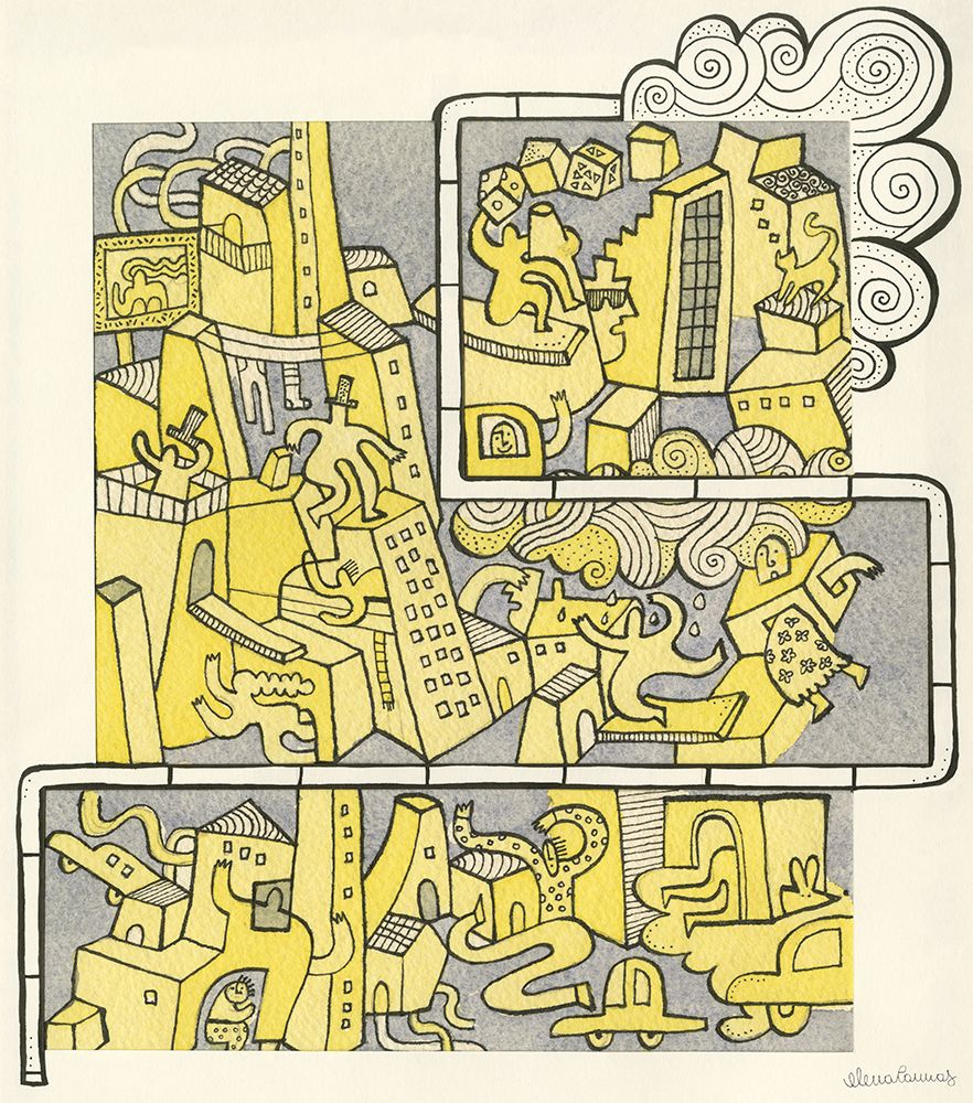 Chaotic Yellow and Gray City crop art print by Elena Cannas for $57.95 CAD