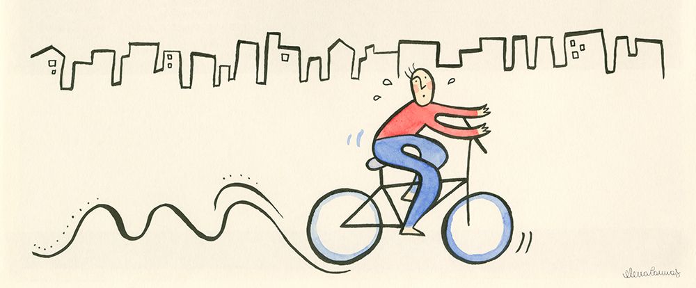 Child Riding a Bike in the Town art print by Elena Cannas for $57.95 CAD