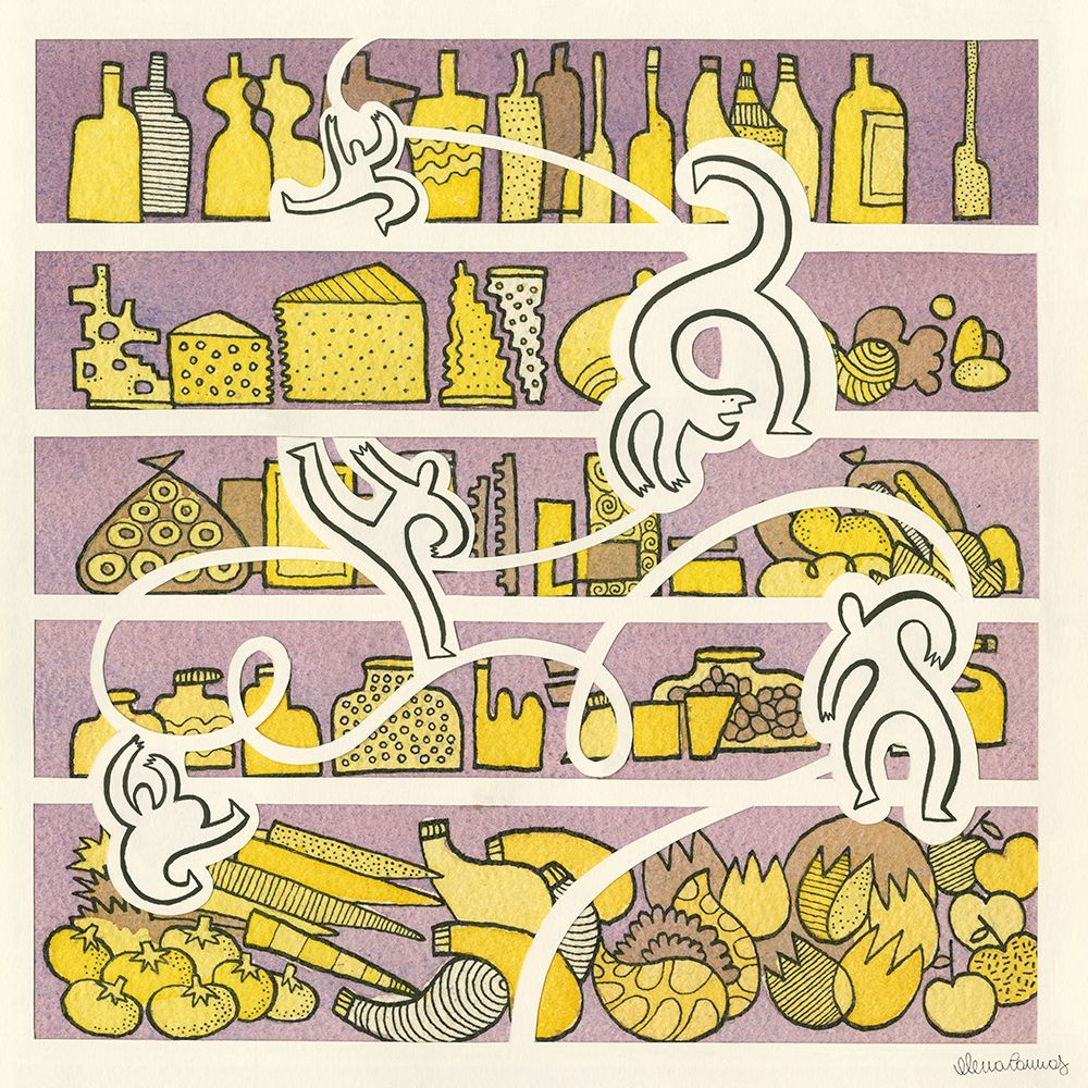 Hopping Around the Supermarket Shelves art print by Elena Cannas for $57.95 CAD