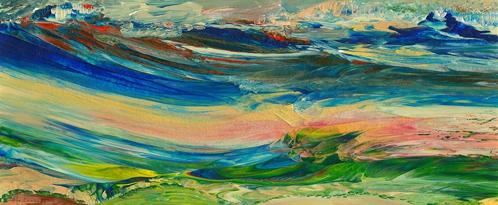 Enchanting Abstract Landscape with blue mountains art print by Maurizia Caria for $57.95 CAD