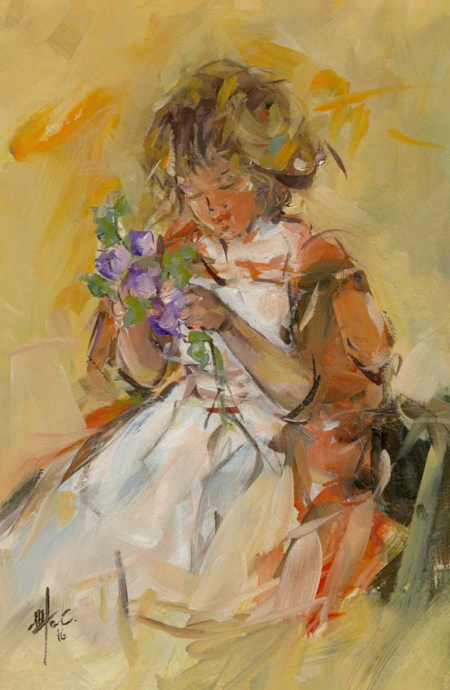 Delicate Girl smell purple flowers art print by Maria Nella Fadda for $57.95 CAD