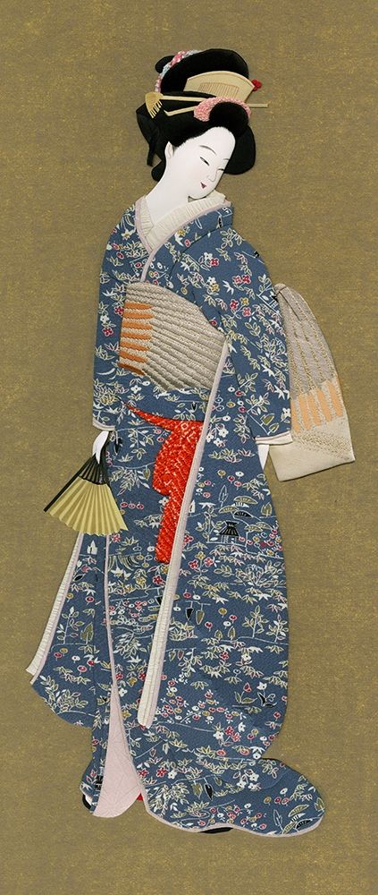 Elegant Japanese Lady folding fan art print by Archivio for $57.95 CAD
