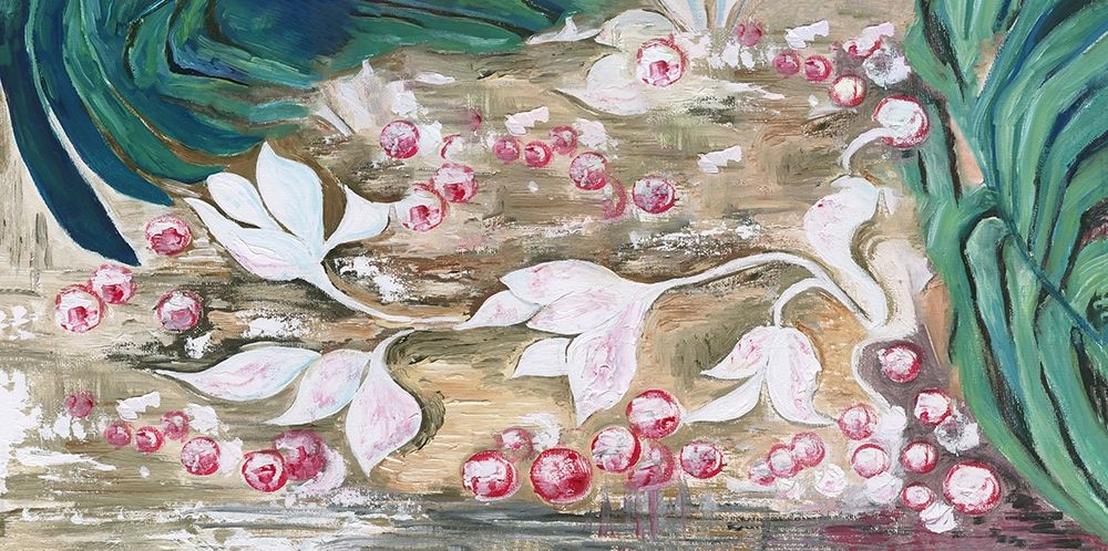 Pink white flowers green leaves art print by Archivio for $57.95 CAD