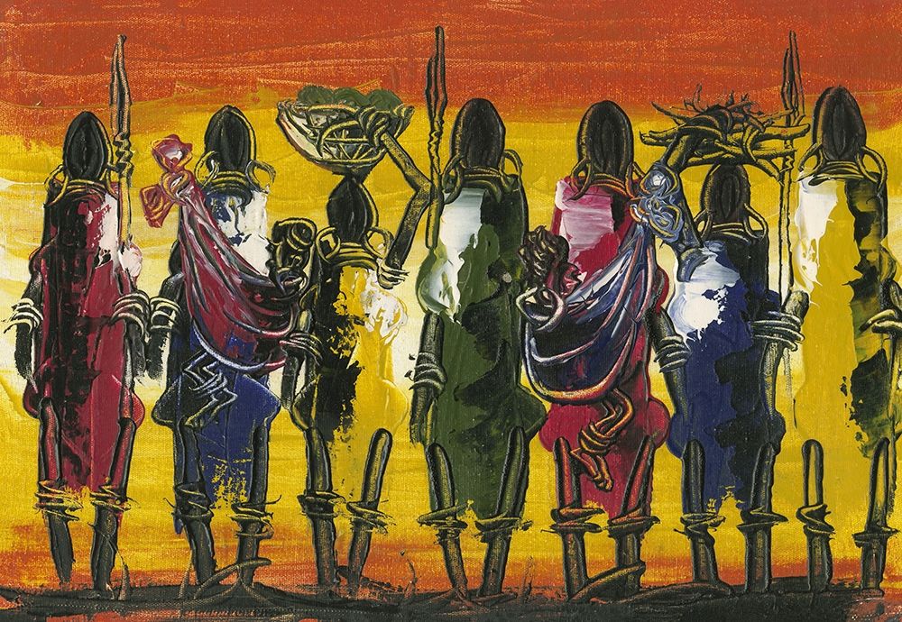 Multicoloured Ethnic African Hunters Tribe art print by Anonymous for $57.95 CAD