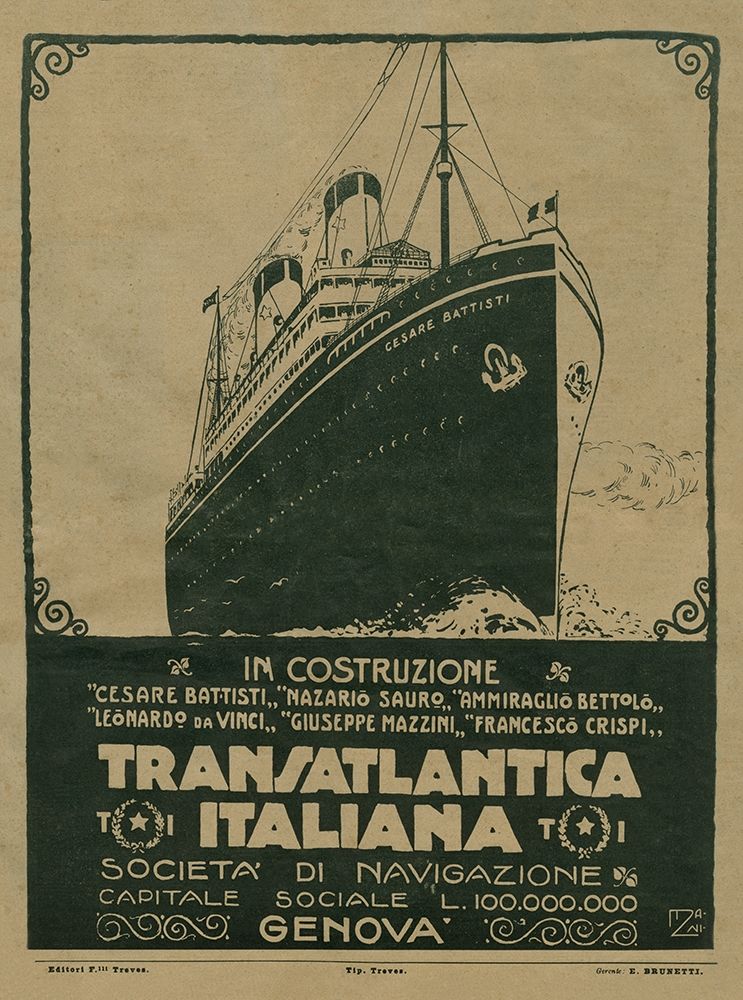 Italian Transatlantic Boat Ancient Advertising art print by Anonymous for $57.95 CAD