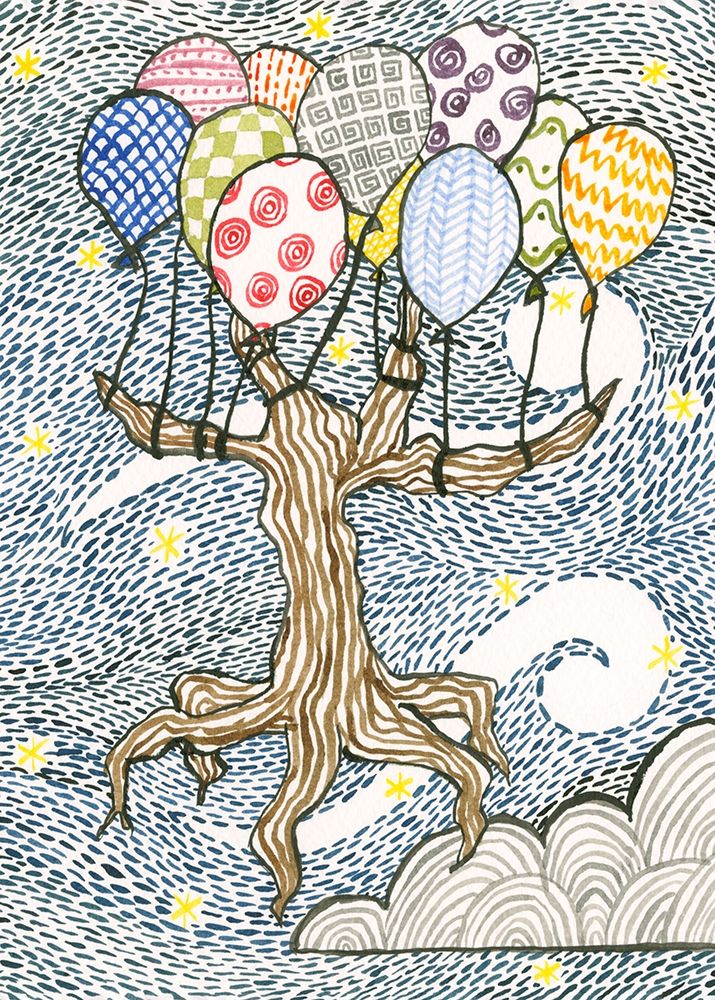 Flying Tree with multicoloured Balloons art print by Alessia Meloni for $57.95 CAD