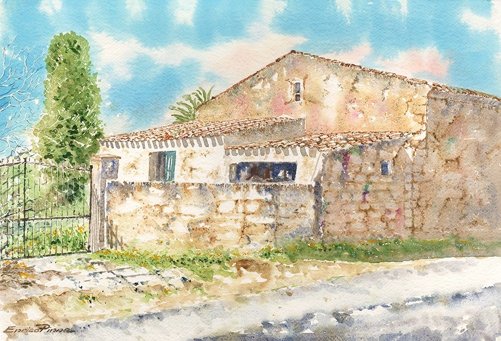 Barn-countruside-sardinia-watercolor art print by Enrico Pinna for $57.95 CAD