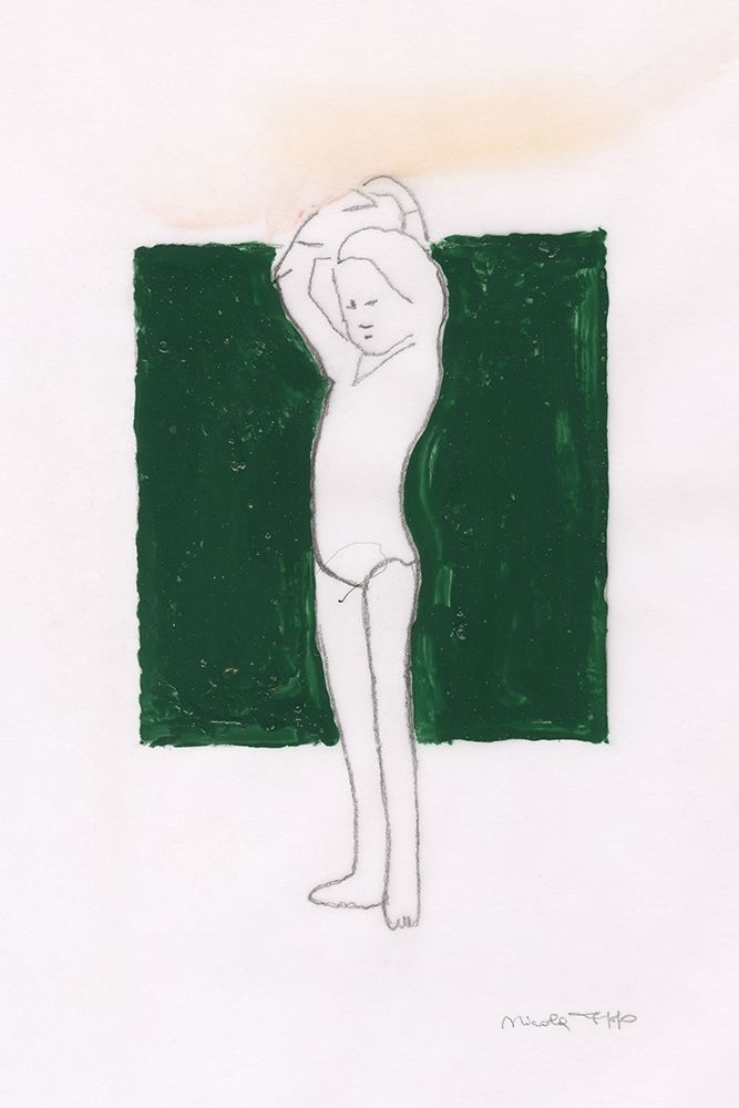 Stretching child on greem background art print by Nicola Roppo for $57.95 CAD