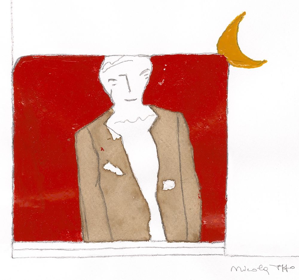 Men in a brown suit and yellow half moon art print by Nicola Roppo for $57.95 CAD